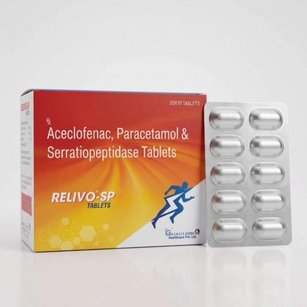 RELIVO SP | Aceclofenac 100 mg + Paracetamol 325 mg + Serratiopeptidase 15 mg